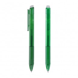 Bolígrafo borrable corporativo en colores azul, rojo, verde y negro con goma para borrar