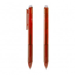 Bolígrafo borrable promocional personalizado en colores azul, rojo, verde y negro con goma para borrar