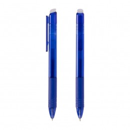 Bolígrafo borrable con logo en colores azul, rojo, verde y negro con goma para borrar